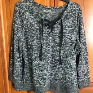 Xersion knit long sleeved top gray/black 2X